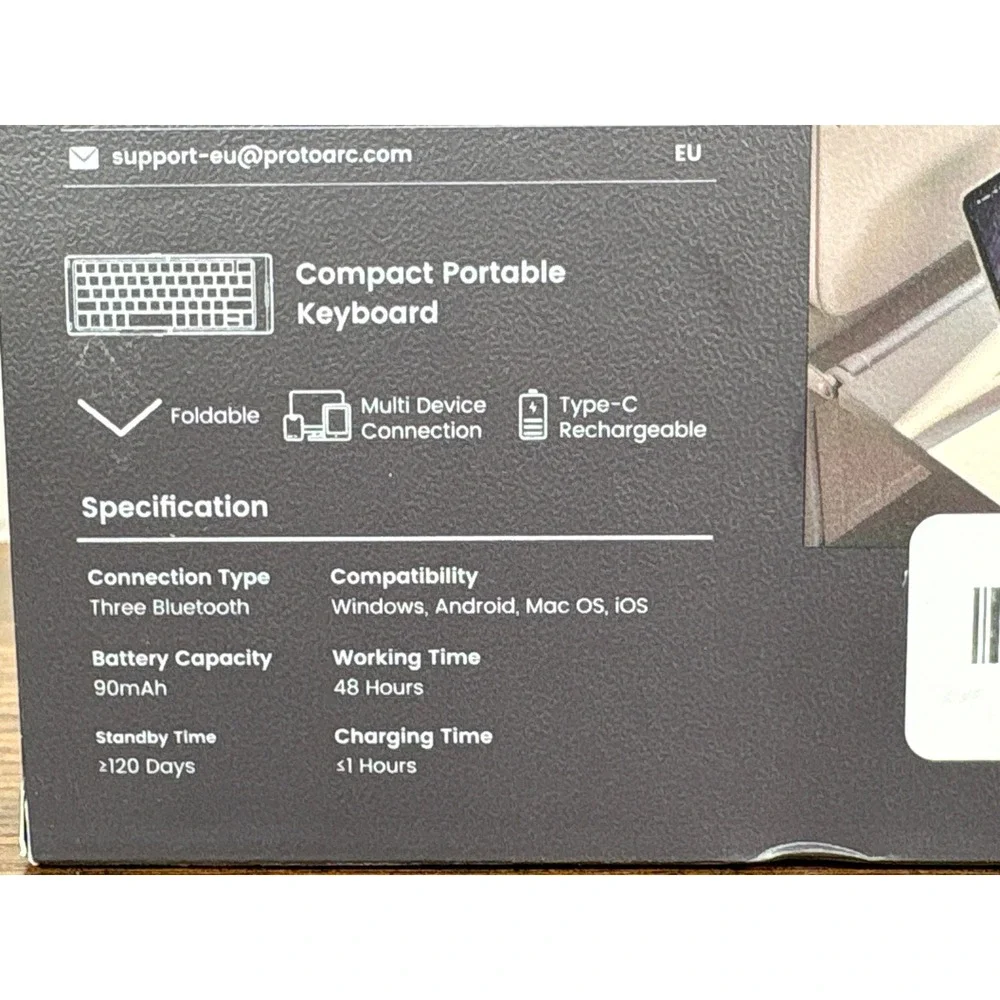 ProtoArc XK04 Foldable Bluetooth Keyboard Portable Multi-Device Rechargeable Blk